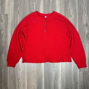 Old Navy Red Plush Waffle Knit Henley Tee Winter SIZE LARGE